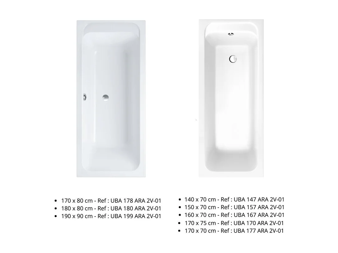 Baignoire droite 180 X 80 VILLEROY ET BOCH Architectura acrylique avec pieds