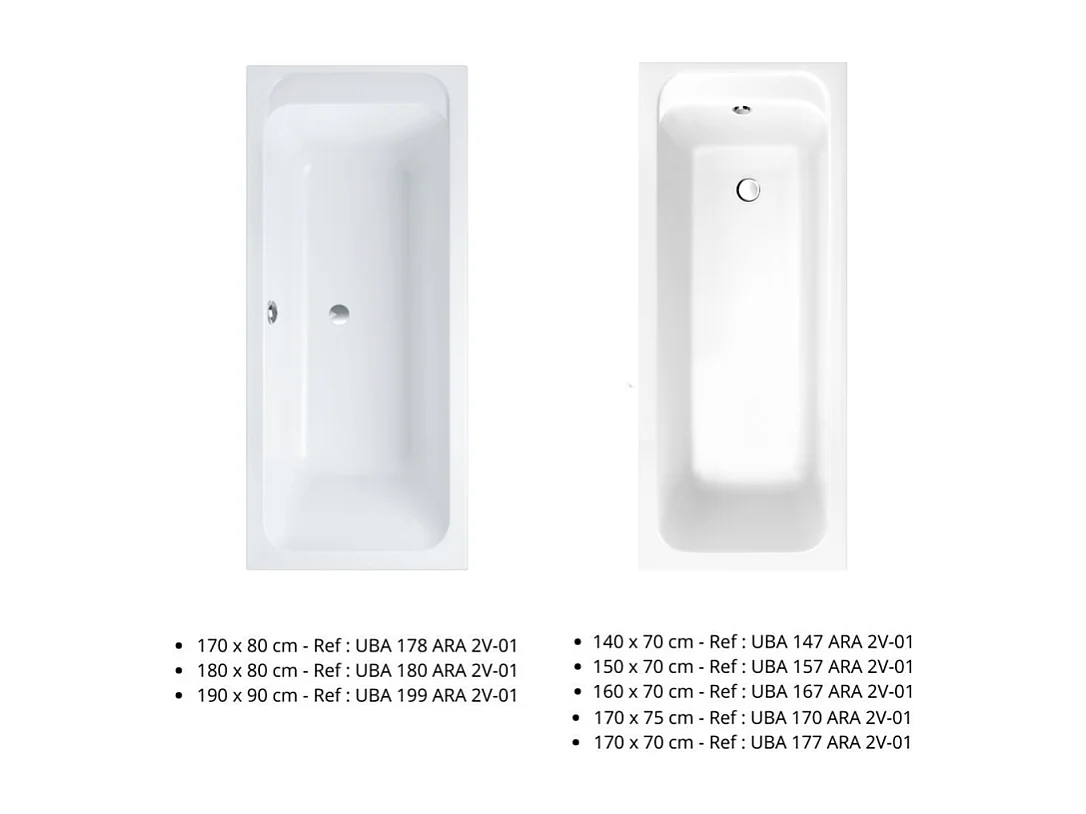 Baignoire droite 190 X 90 VILLEROY ET BOCH Architectura acrylique avec pieds