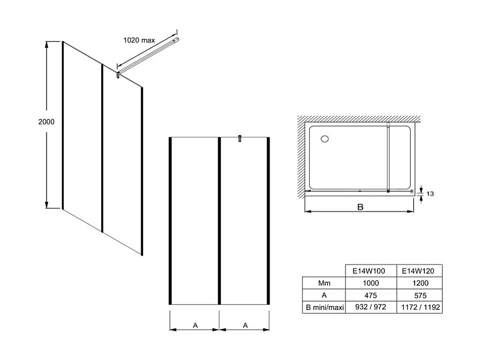 Paroi de douche à l'italienne 120 cm JACOB DELAFON Serenity noir mat
