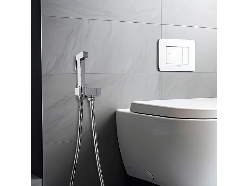 Douchette WC PAINI Cox carrée Chrome + support + flexible