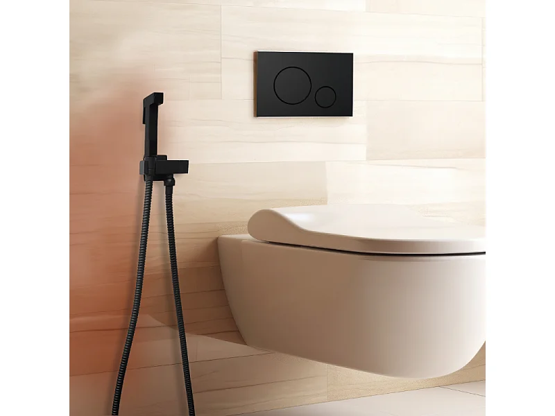 Douchette WC PAINI Cox carrée Noir Mat + support + flexible