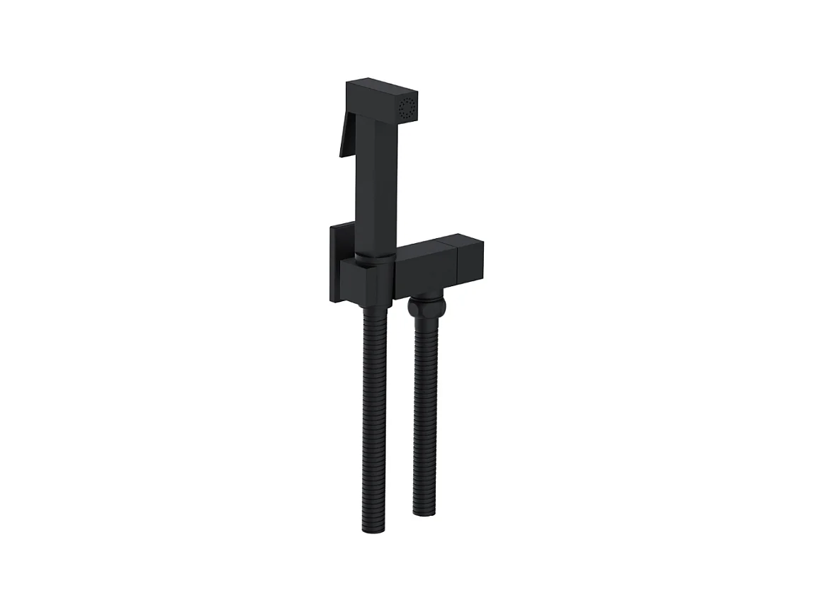 Douchette WC PAINI Cox carrée Noir Mat + support + flexible