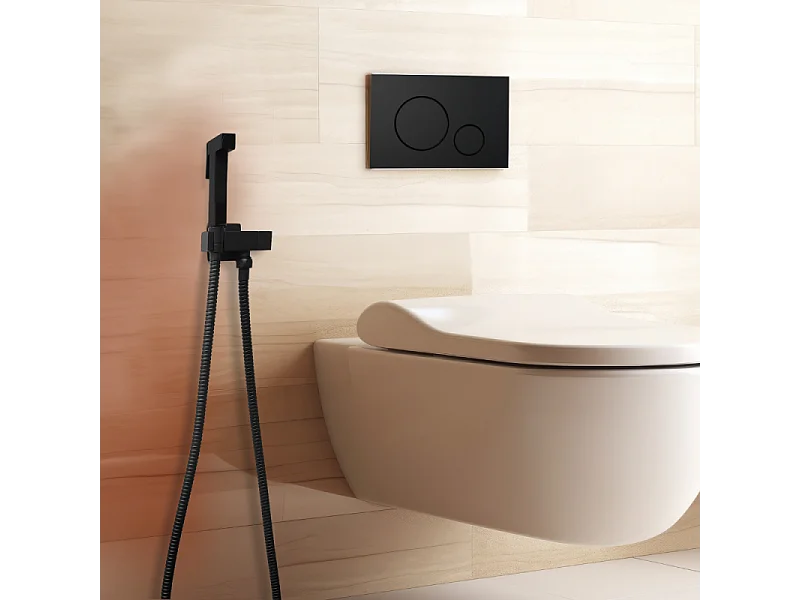 Douchette WC PAINI Cox carrée Noir Mat + support + flexible