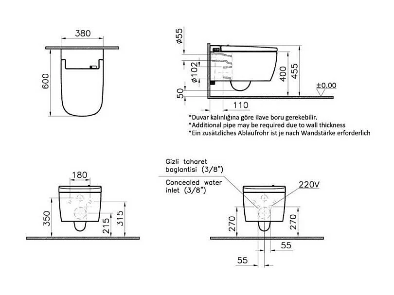 VITRA WC suspendu lavant v-care basic sans bride avec abattant