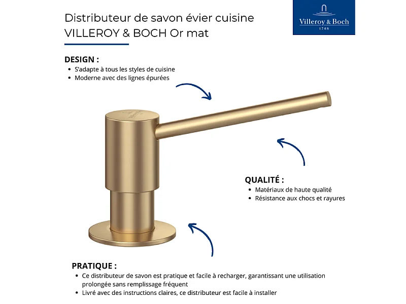 Distributeur de savon évier cuisine VILLEROY & BOCH Or mat