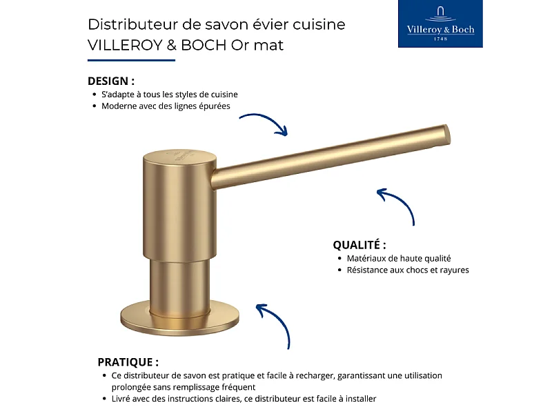 Distributeur de savon pour évier cuisine VILLEROY & BOCH Or mat