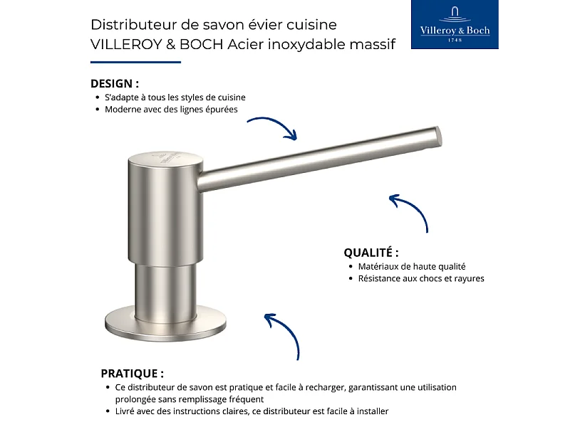 VILLEROY & BOCH Dispensador de jabón para fregadero Acero inoxidable macizo