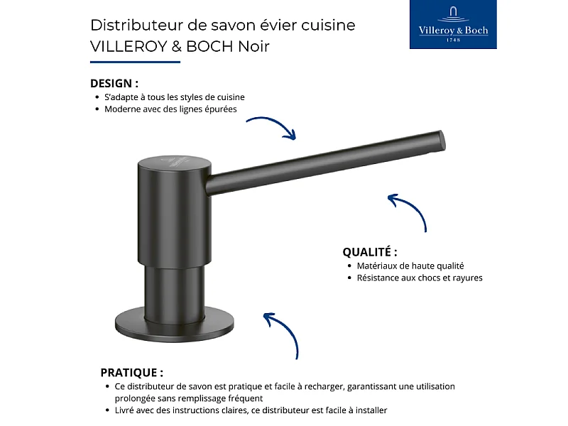 Distributeur de savon évier cuisine VILLEROY & BOCH Anthracite