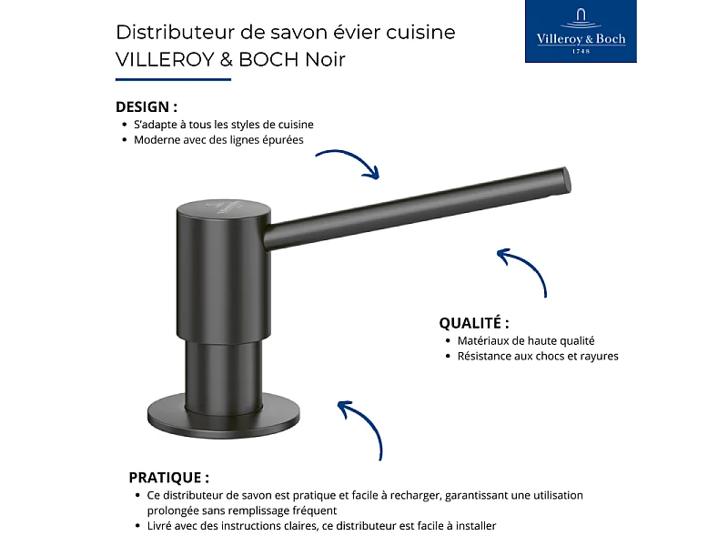 Distributeur de savon évier cuisine VILLEROY & BOCH Anthracite