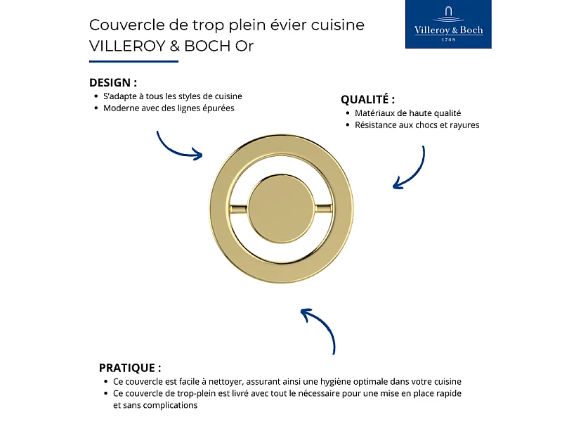 Couvercle de trop plein évier cuisine VILLEROY & BOCH Or