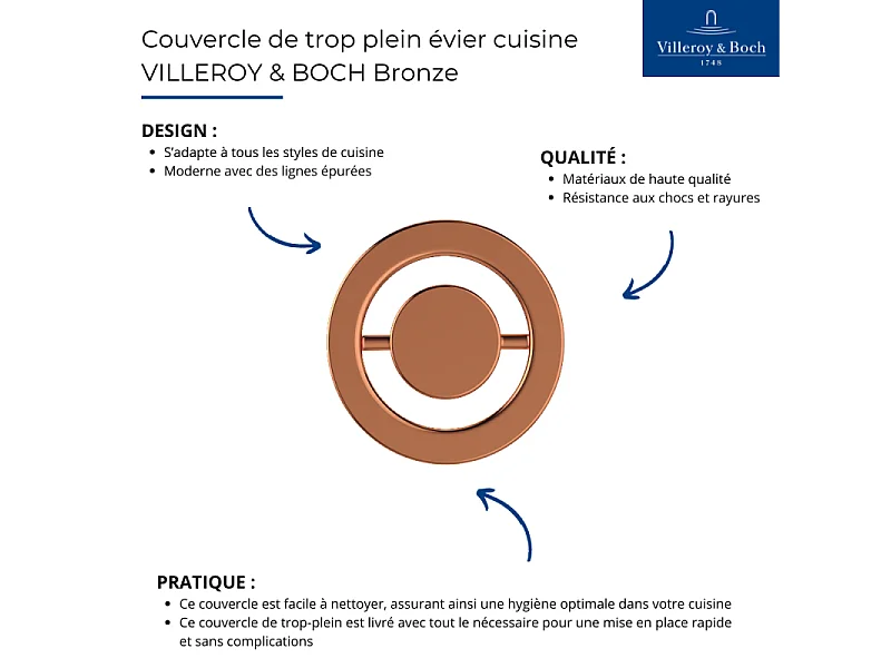 Couvercle de trop plein évier cuisine VILLEROY & BOCH Bronze