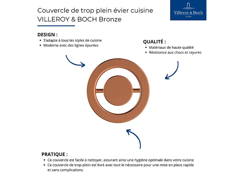 Couvercle de trop plein évier cuisine VILLEROY & BOCH Bronze