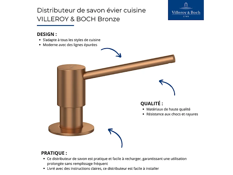 Distributeur de savon évier cuisine VILLEROY & BOCH Bronze