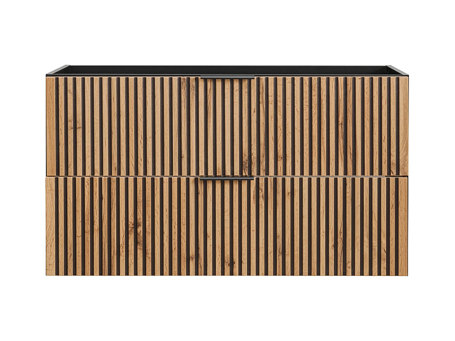 Waschbeckenunterschrank hängend - Streifenoptik - Holzfarben hell & Schwarz - 100 cm - MADELA