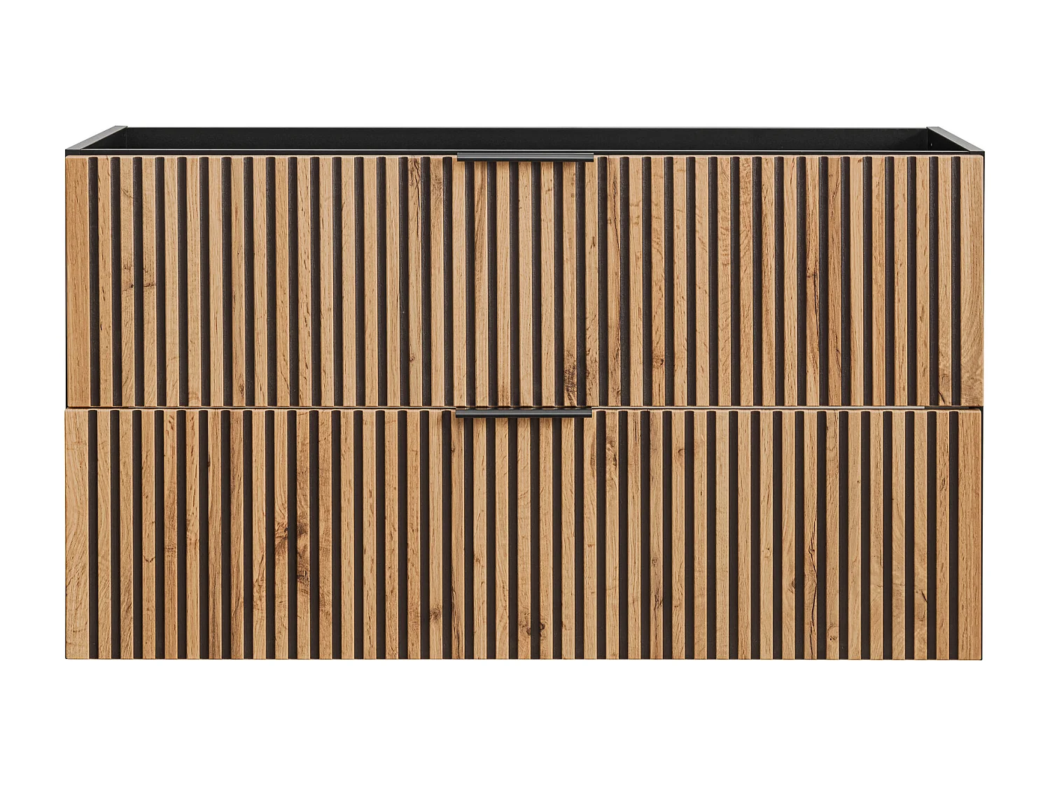 Meuble sous vasque suspendu strié - Naturel clair et noir - 100 cm - MADELA