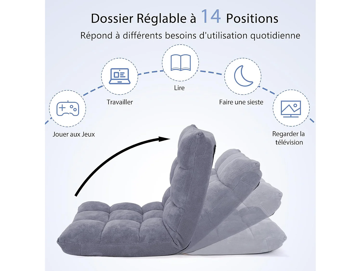 Luie bank Tatami opvouwbare vloerstoel bed stoel kussen vloerzitplaats voor thuis, kantoor 105 x 57 x 15 cm (grijs)