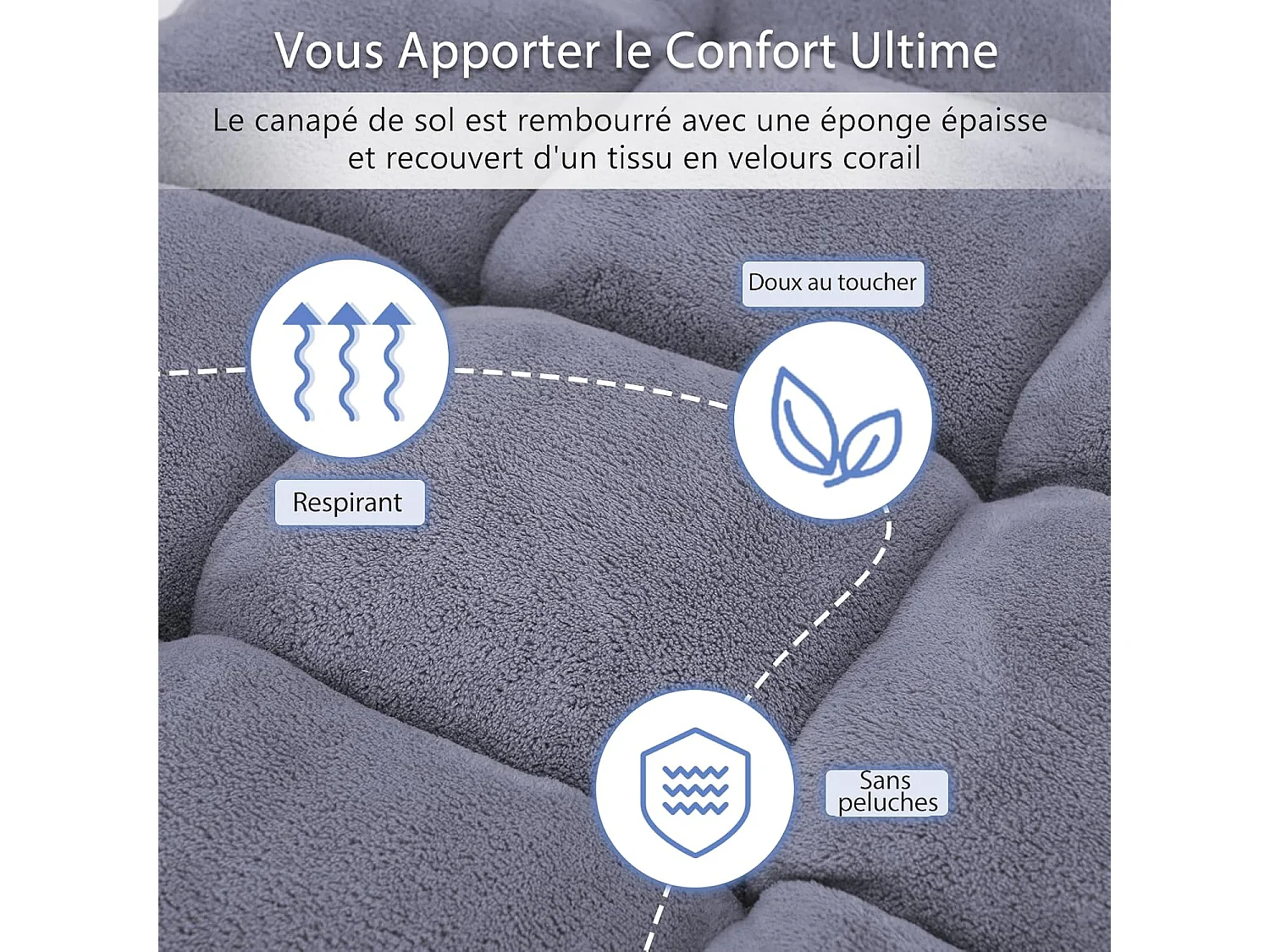 Luie bank Tatami opvouwbare vloerstoel bed stoel kussen vloerzitplaats voor thuis, kantoor 105 x 57 x 15 cm (grijs)