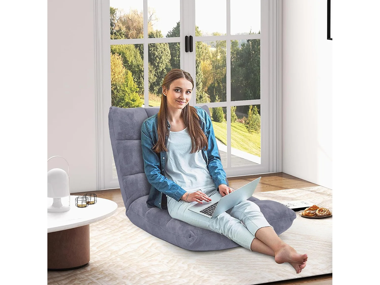 Canapé Paresseux Tatami Pliable Chaise de Plancher Coussin de Chaise de Lit Siège de Sol pour Maison, Bureau 105 x 57 x 15 cm (Gris)