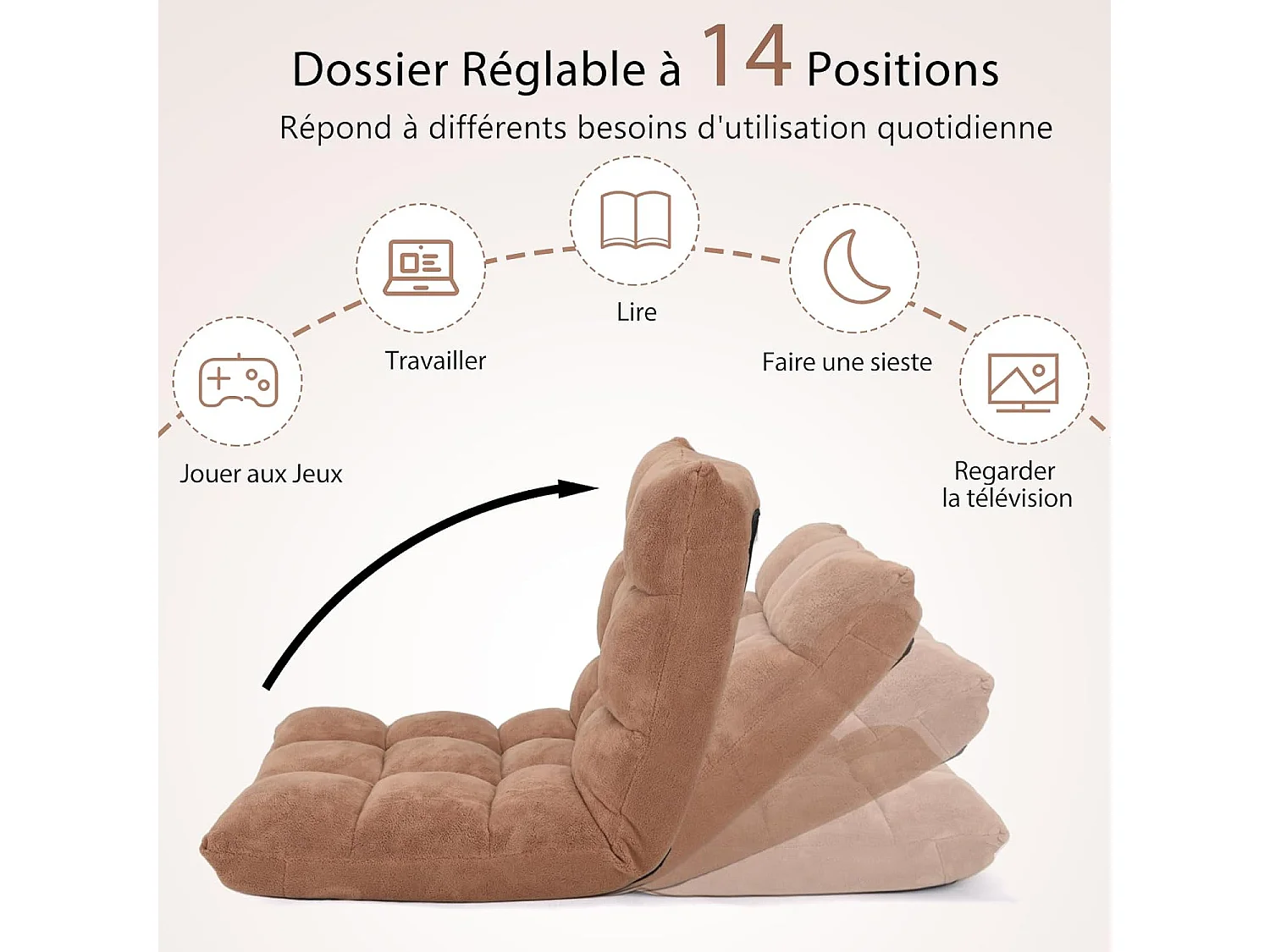 Canapé Paresseux Tatami Pliable Chaise de Plancher Coussin de Chaise de Lit Siège de Sol pour Maison, Bureau 105 x 57 x 15 cm (Jaune)