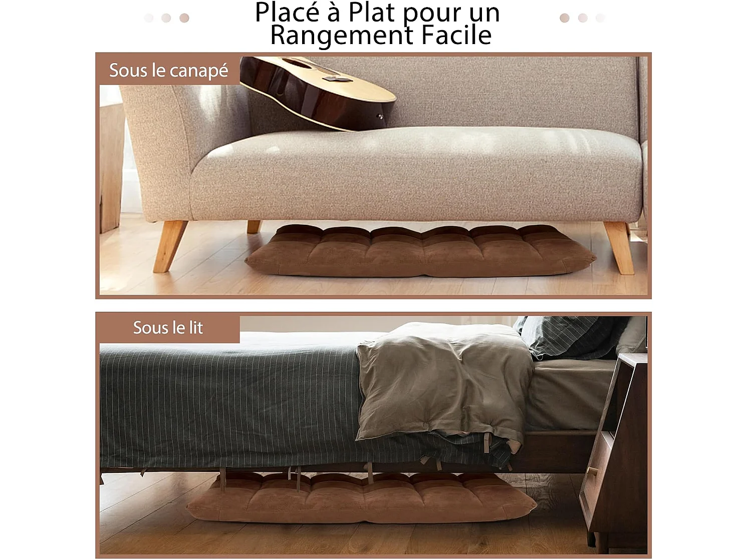 Canapé Paresseux Tatami Pliable Chaise de Plancher Coussin de Chaise de Lit Siège de Sol pour Maison, Bureau 105 x 57 x 15 cm (Jaune)