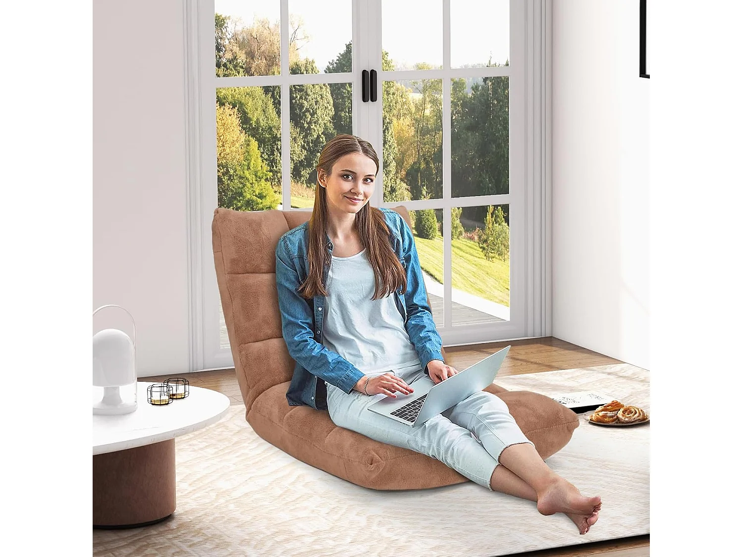 Canapé Paresseux Tatami Pliable Chaise de Plancher Coussin de Chaise de Lit Siège de Sol pour Maison, Bureau 105 x 57 x 15 cm (Jaune)