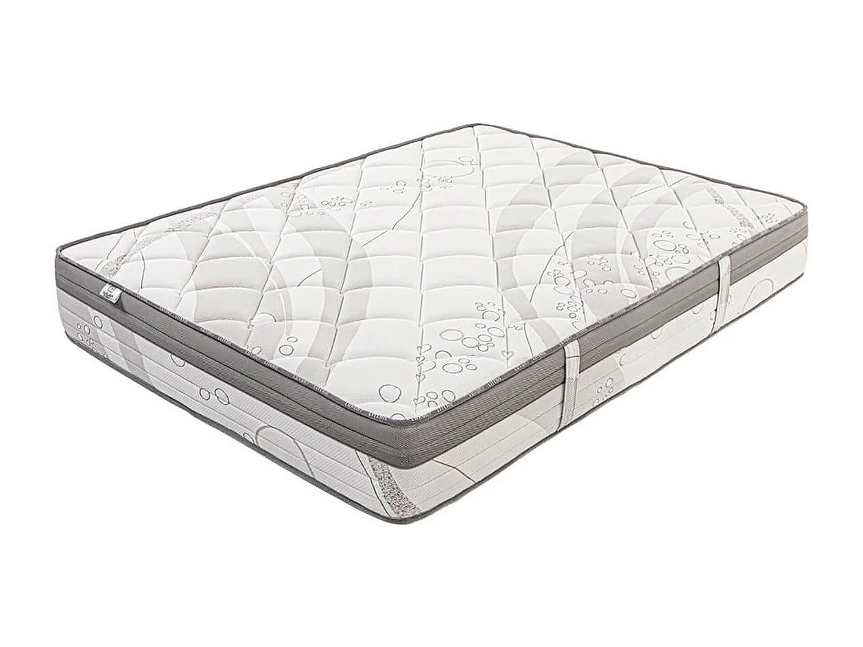 REINALD - Pack Matelas + Sommier Tapissier Blanc 160x200 cm + 2 Oreillers + 1 Couette