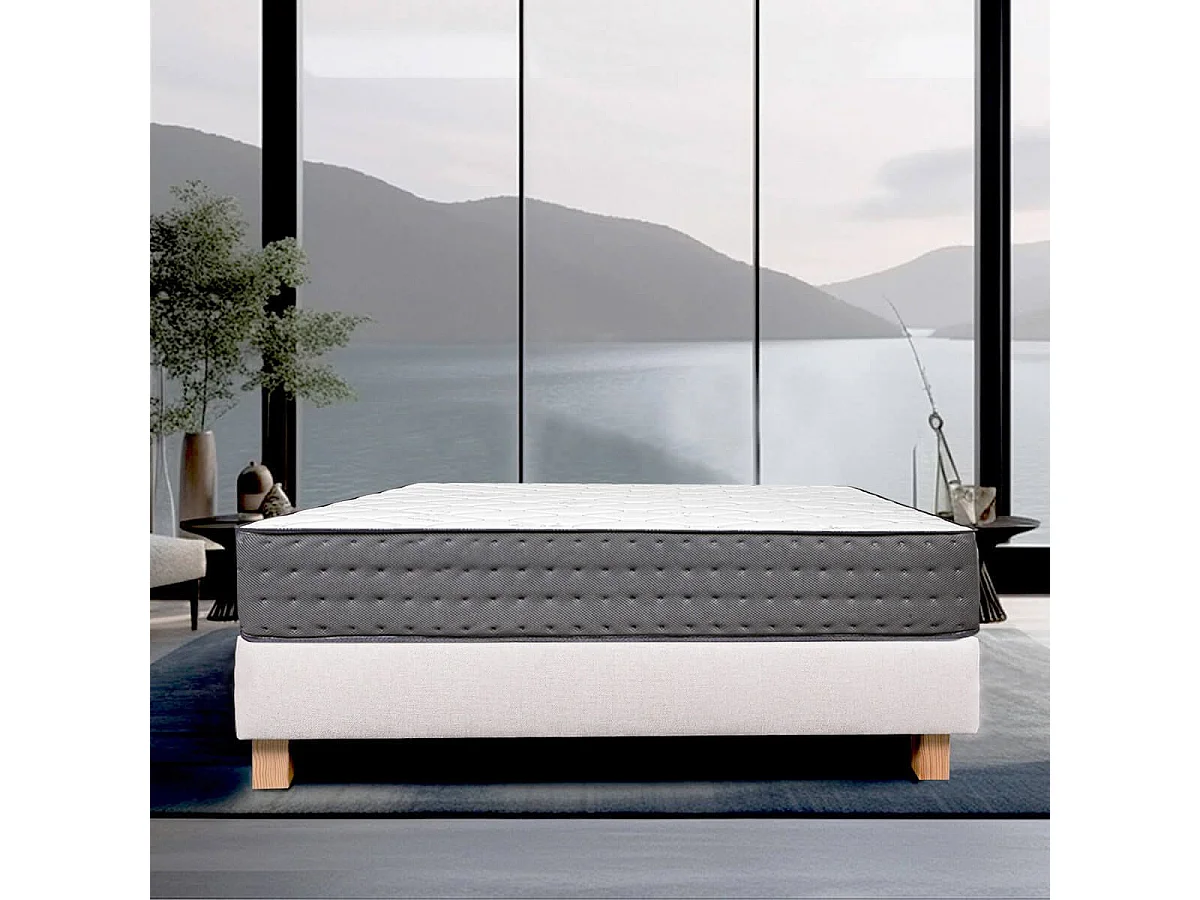 ZENITH - Ensemble Matelas Mousse Ep.20cm + Sommier Tapissier Beige 160x200 cm