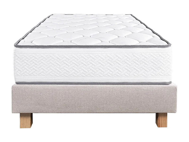 IZAC - Ensemble Matelas Mousse Ep.20cm + Sommier Tapissier Beige 90x190 cm