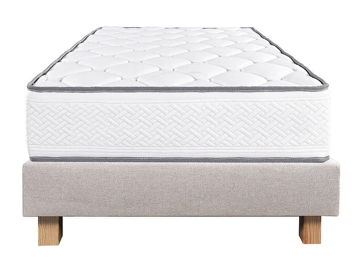 IZAC - Ensemble Matelas Mousse Ep.20cm + Sommier Tapissier Beige 90x190 cm