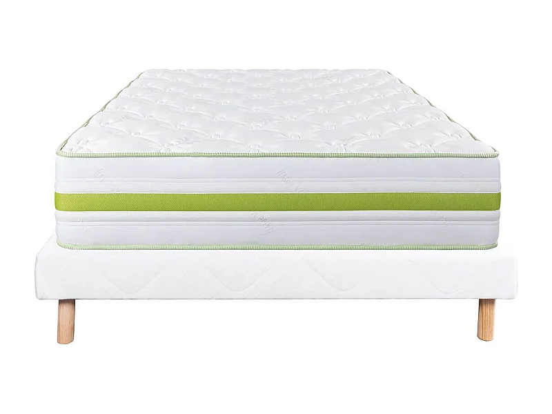 REVA - Ensemble Matelas Mousse Ep.30cm + Sommier Tapissier Blanc 160x200 cm