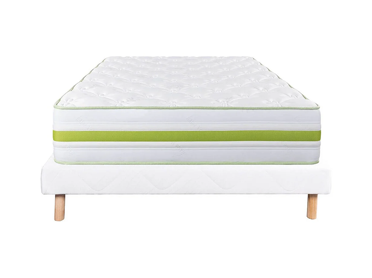 REVA - Ensemble Matelas Mousse Ep.30cm + Sommier Tapissier Blanc 160x200 cm