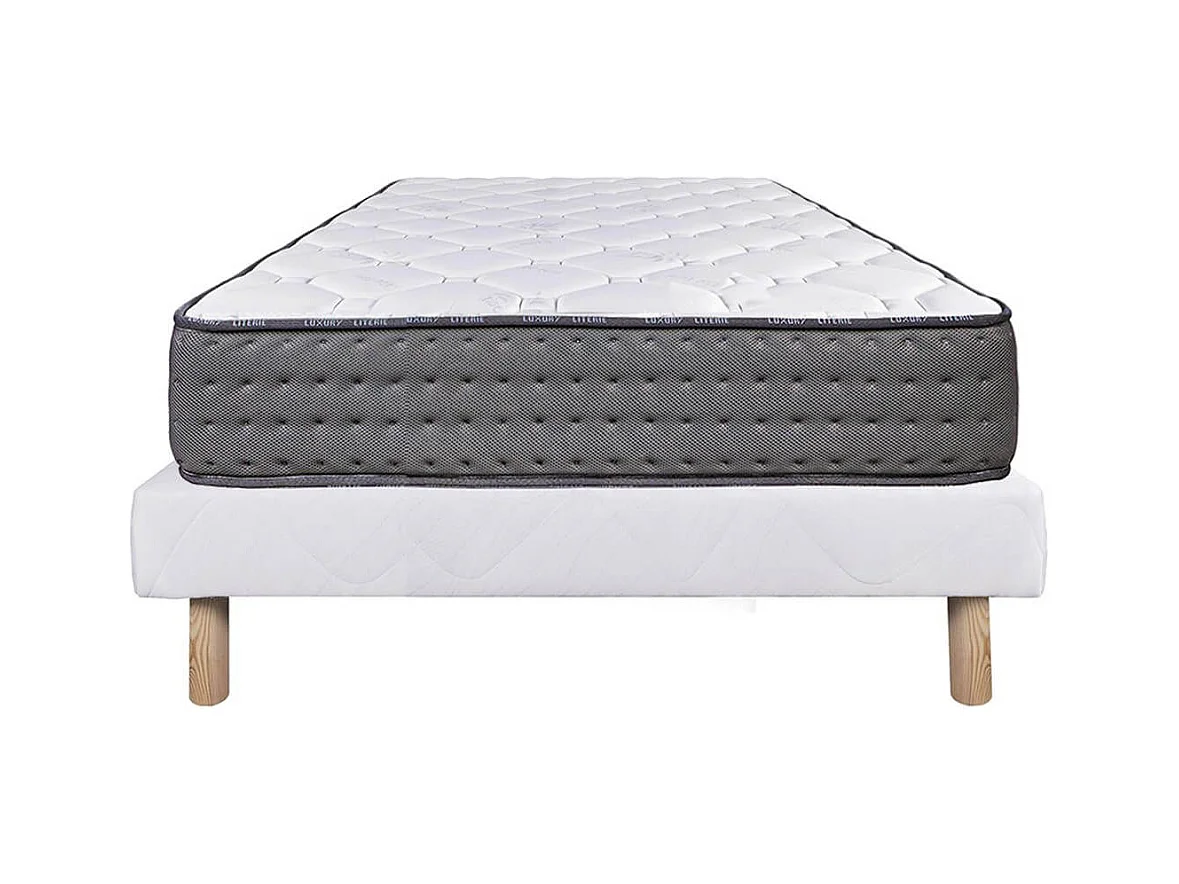 ZENITH - Ensemble Matelas Mousse Ep.20cm + Sommier Tapissier Blanc 90x190 cm