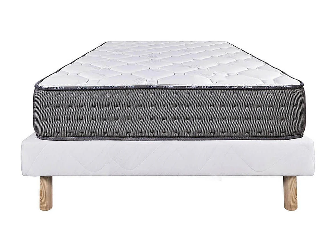 ZENITH - Ensemble Matelas Mousse Ep.20cm + Sommier Tapissier Blanc 90x190 cm