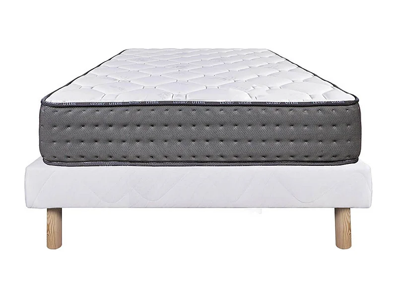 ZENITH - Ensemble Matelas Mousse Ep.20cm + Sommier Tapissier Blanc 90x190 cm