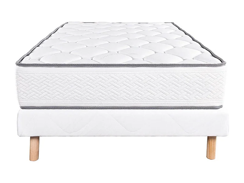 IZAC - Ensemble Matelas Mousse Ep.20cm + Sommier Tapissier Blanc 90x190 cm