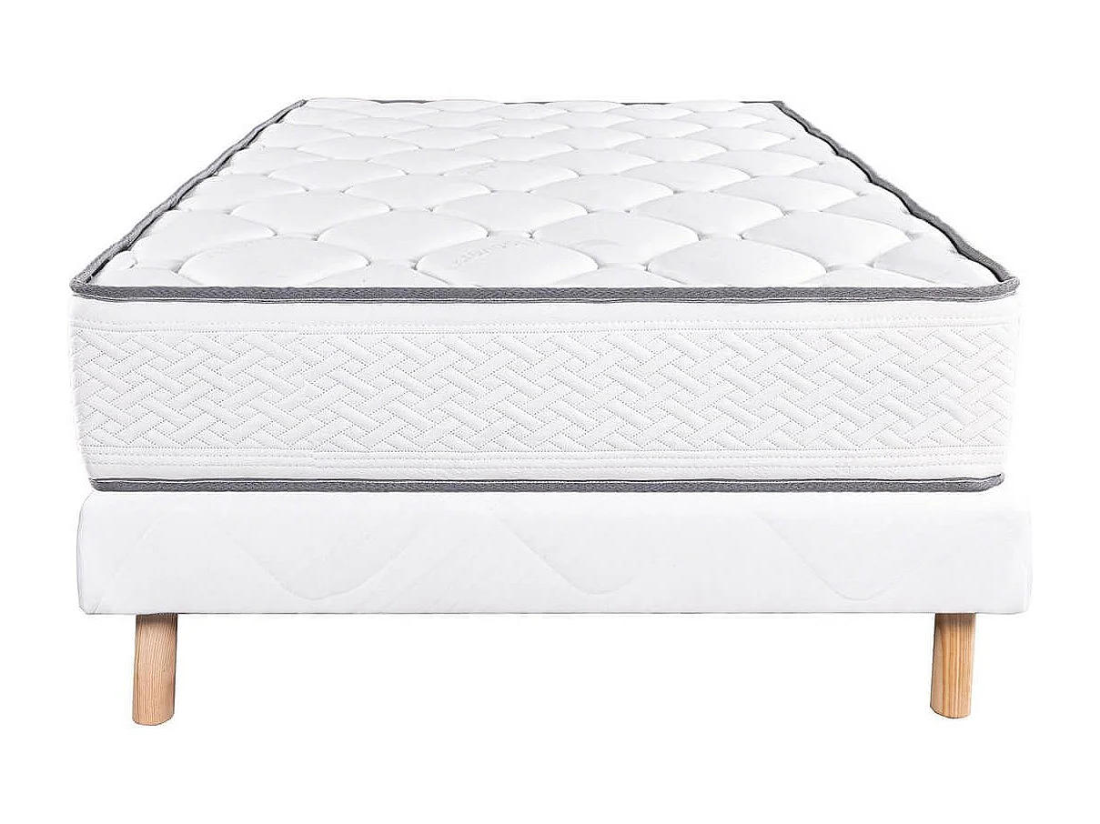 IZAC - Ensemble Matelas Mousse Ep.20cm + Sommier Tapissier Blanc 90x190 cm