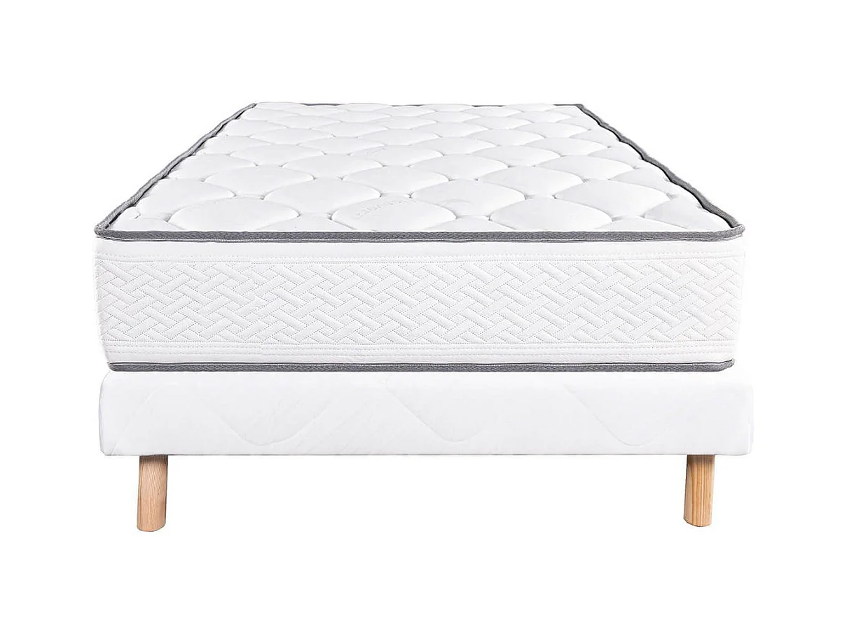 IZAC - Ensemble Matelas Mousse Ep.20cm + Sommier Tapissier Blanc 90x190 cm
