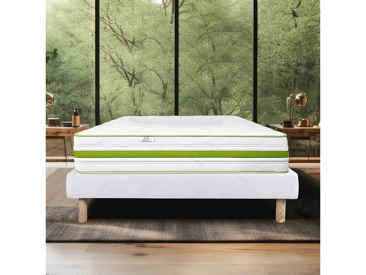 REVA - Ensemble Matelas Mousse Ep.30cm + Sommier Tapissier Blanc 140x190 cm