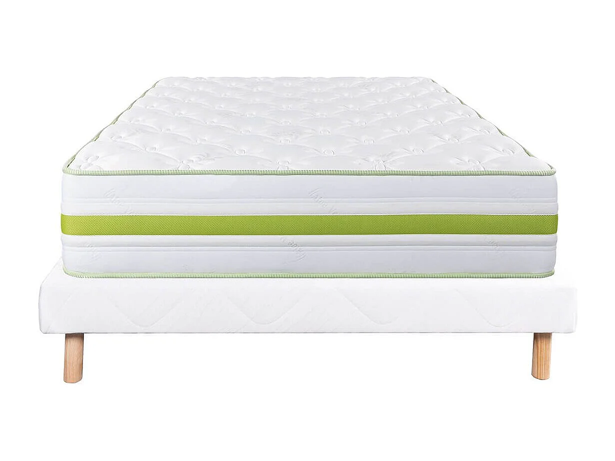 REVA - Ensemble Matelas Mousse Ep.30cm + Sommier Tapissier Blanc 140x190 cm
