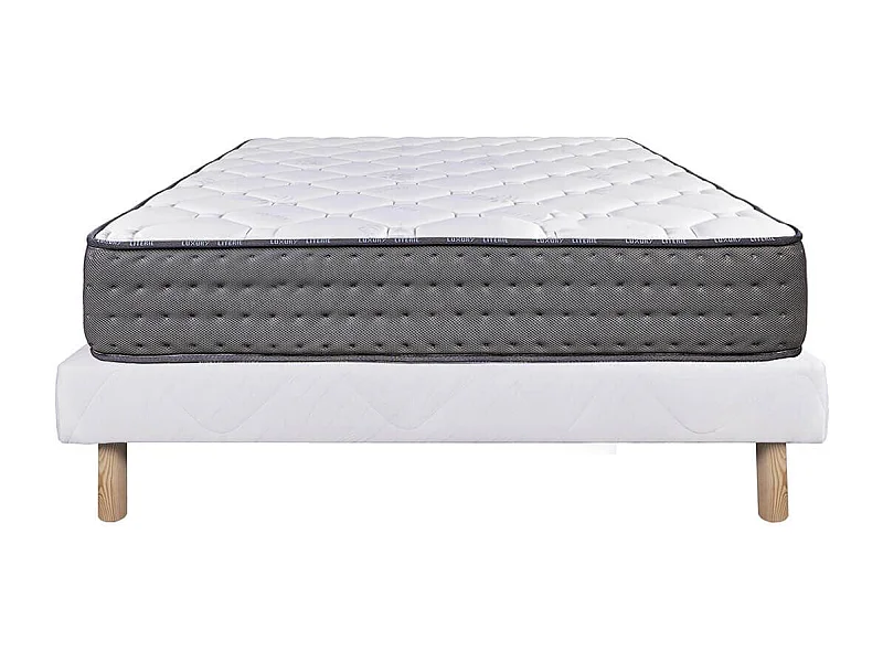 ZENITH - Ensemble Matelas Mousse Ep.20cm + Sommier Tapissier Blanc 160x200 cm