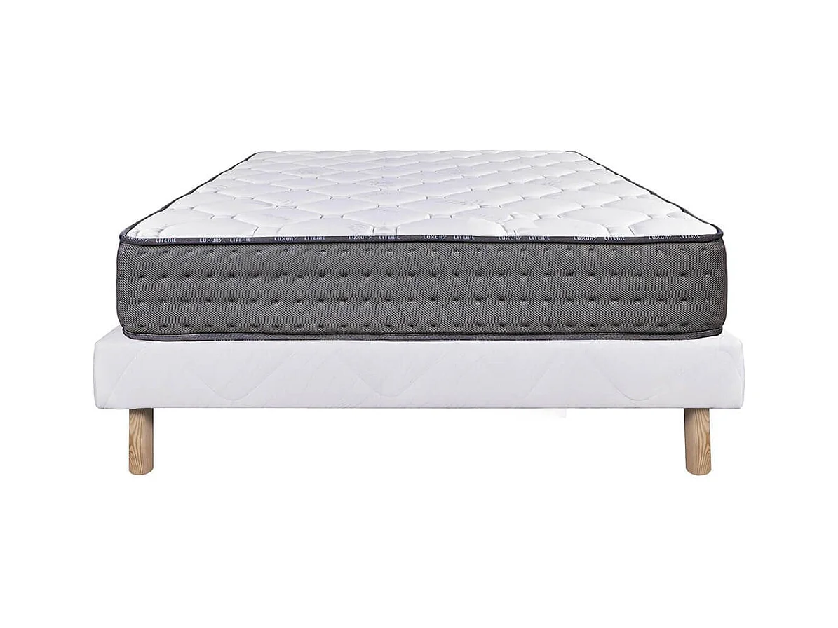 ZENITH - Ensemble Matelas Mousse Ep.20cm + Sommier Tapissier Blanc 160x200 cm