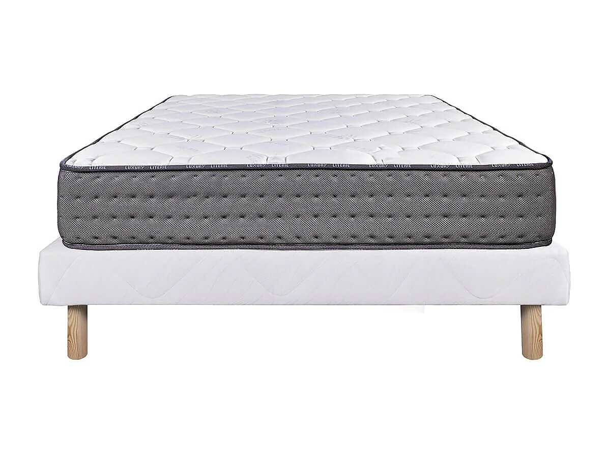 ZENITH - Ensemble Matelas Mousse Ep.20cm + Sommier Tapissier Blanc 160x200 cm