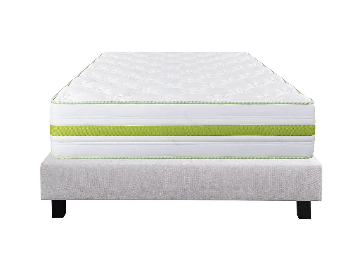 REVA - Ensemble Matelas Mousse Ep.30cm + Sommier Tapissier Gris 160x200 cm