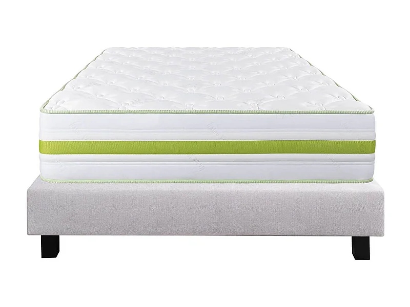 REVA - Ensemble Matelas Mousse Ep.30cm + Sommier Tapissier Gris 160x200 cm