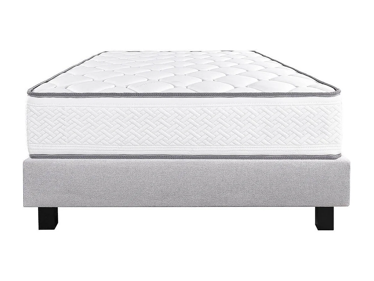 IZAC - Ensemble Matelas Mousse Ep.20cm + Sommier Tapissier Gris 160x200 cm