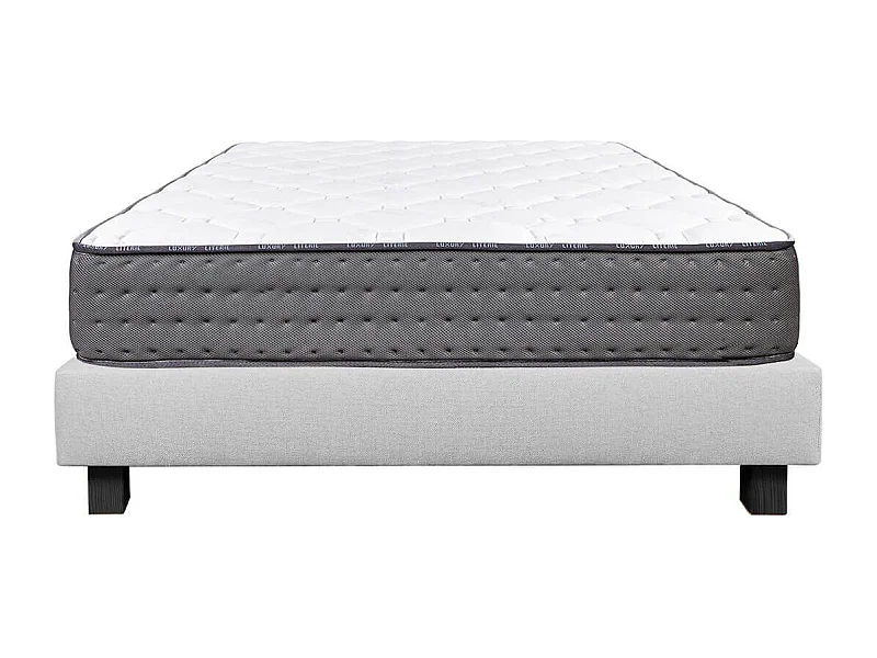 ZENITH - Ensemble Matelas Mousse Ep.20cm + Sommier Tapissier Gris 160x200 cm