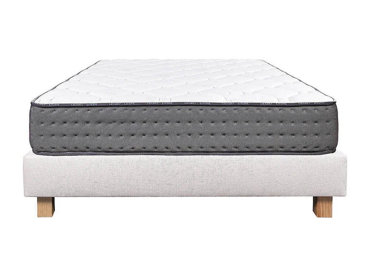 ZENITH - Ensemble Matelas Mousse Ep.20cm + Sommier Tapissier Beige 140x190 cm
