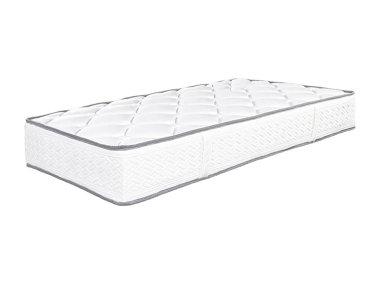 IZAC - Pack Matelas + Sommier Tapissier Blanc 90x190 cm + 1 Oreiller + 1 Couette