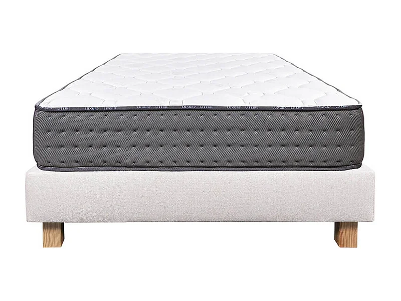 ZENITH - Ensemble Matelas Mousse Ep.20cm + Sommier Tapissier Beige 90x190 cm