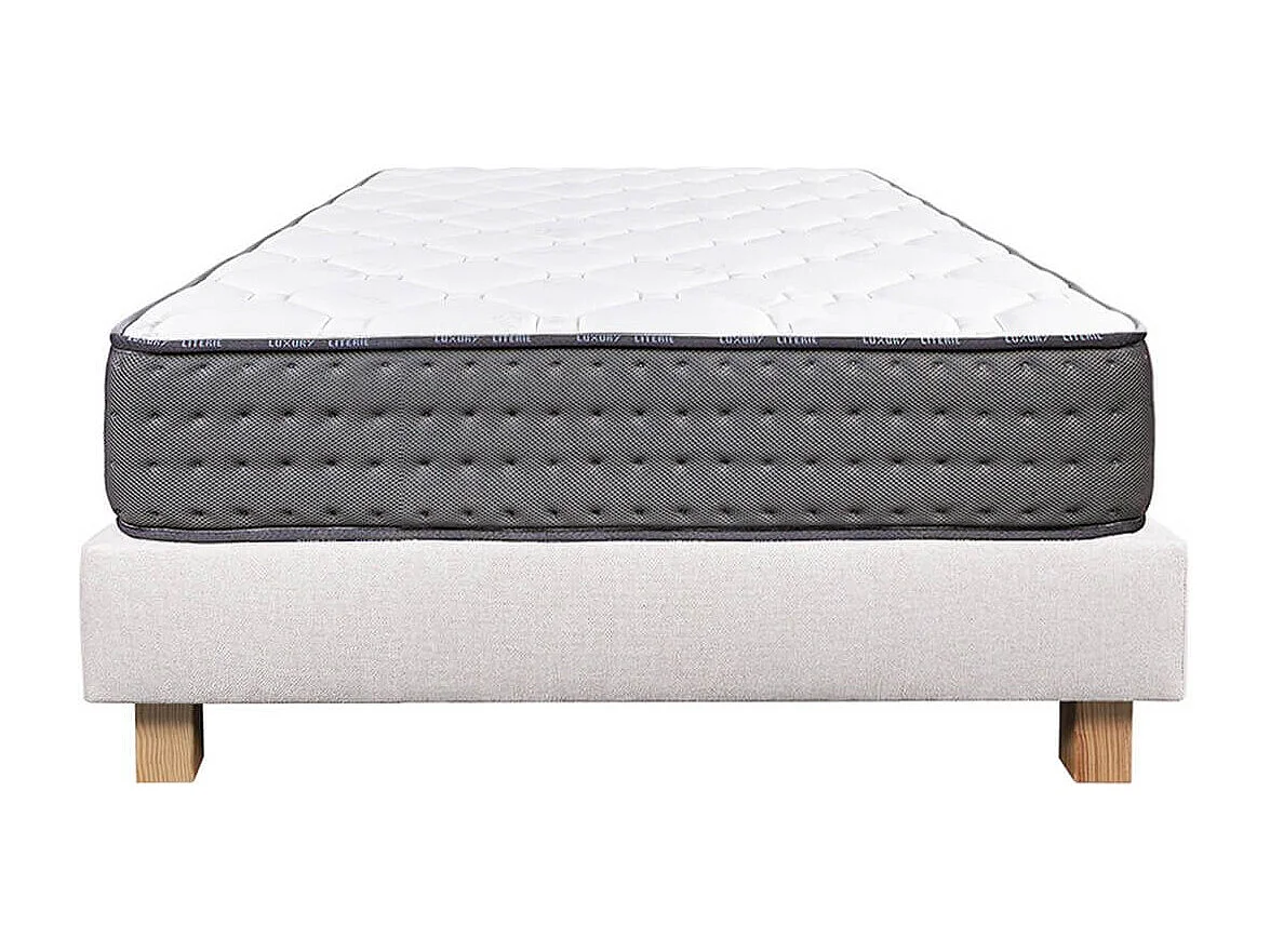ZENITH - Ensemble Matelas Mousse Ep.20cm + Sommier Tapissier Beige 90x190 cm